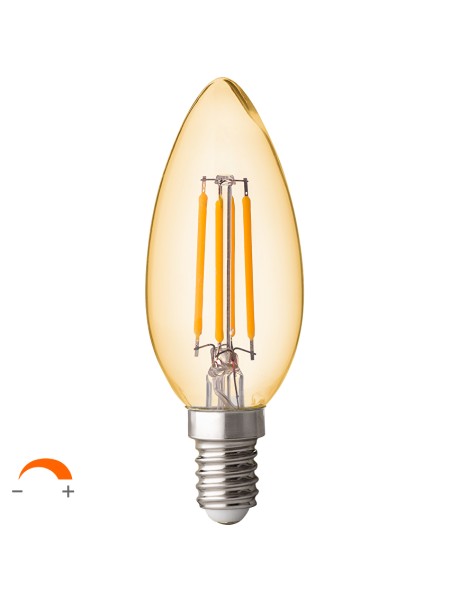 LED FILAMENT ЛАМПА КОНУС, ДИМИРАЩА, 4W, E14, 2500K, 220-240V AC, АМБЪР