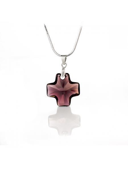 Колие Multicolour cross с кристал 20мм в тъмно червен цвят