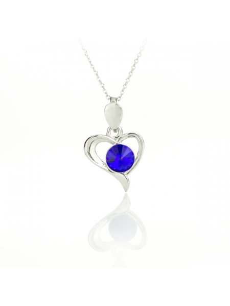 Сребърно колие Shining heart с бляскав кристал в кралско син цвят Сребърно колие Shining heart с бляскав кристал в кралско син цвят