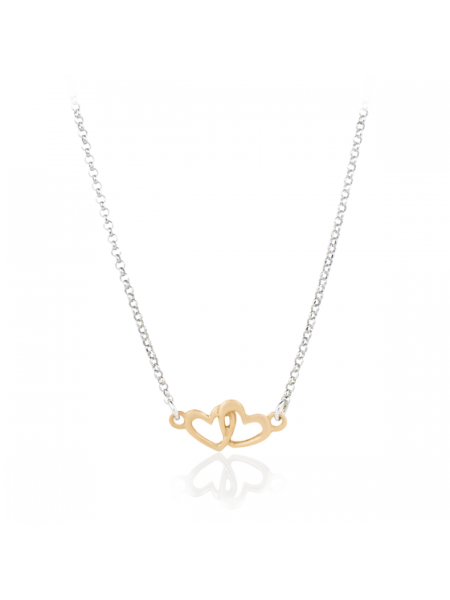 Нежно сребърно колие Double hearts с Rose gold позлата